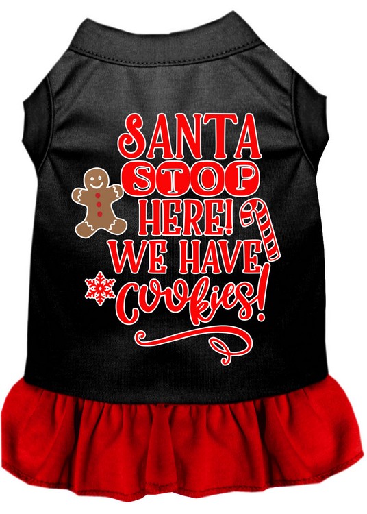 Santa, We Have Cookies Screen Print Dog Dress Black with Red XXXL